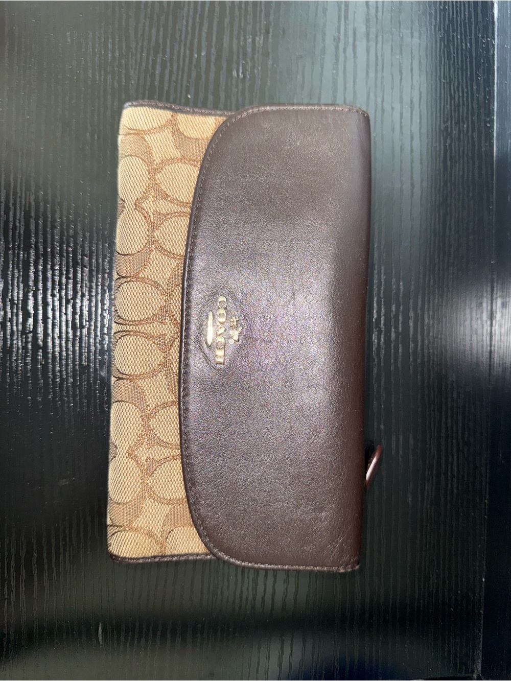 Coach Brown Signature Canvas & Leather Card Holder with Gold Logo